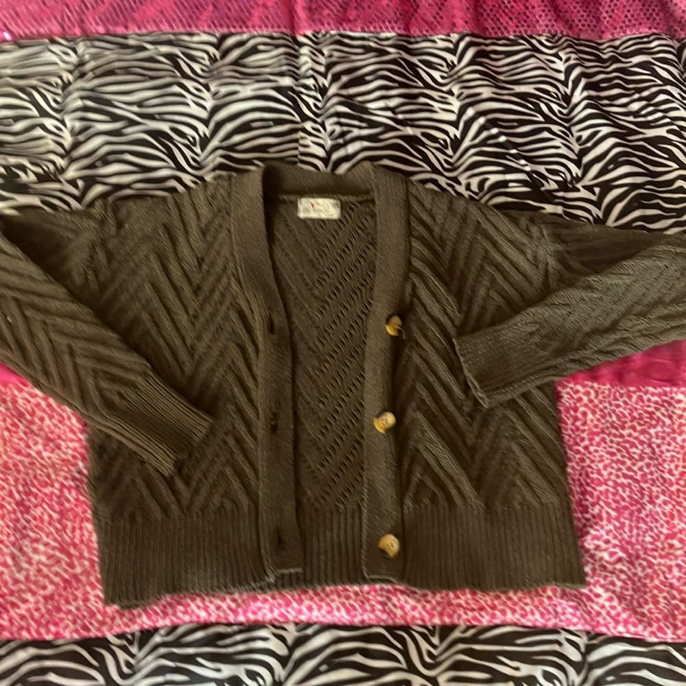 Poof apparel green knitted cropped jacket